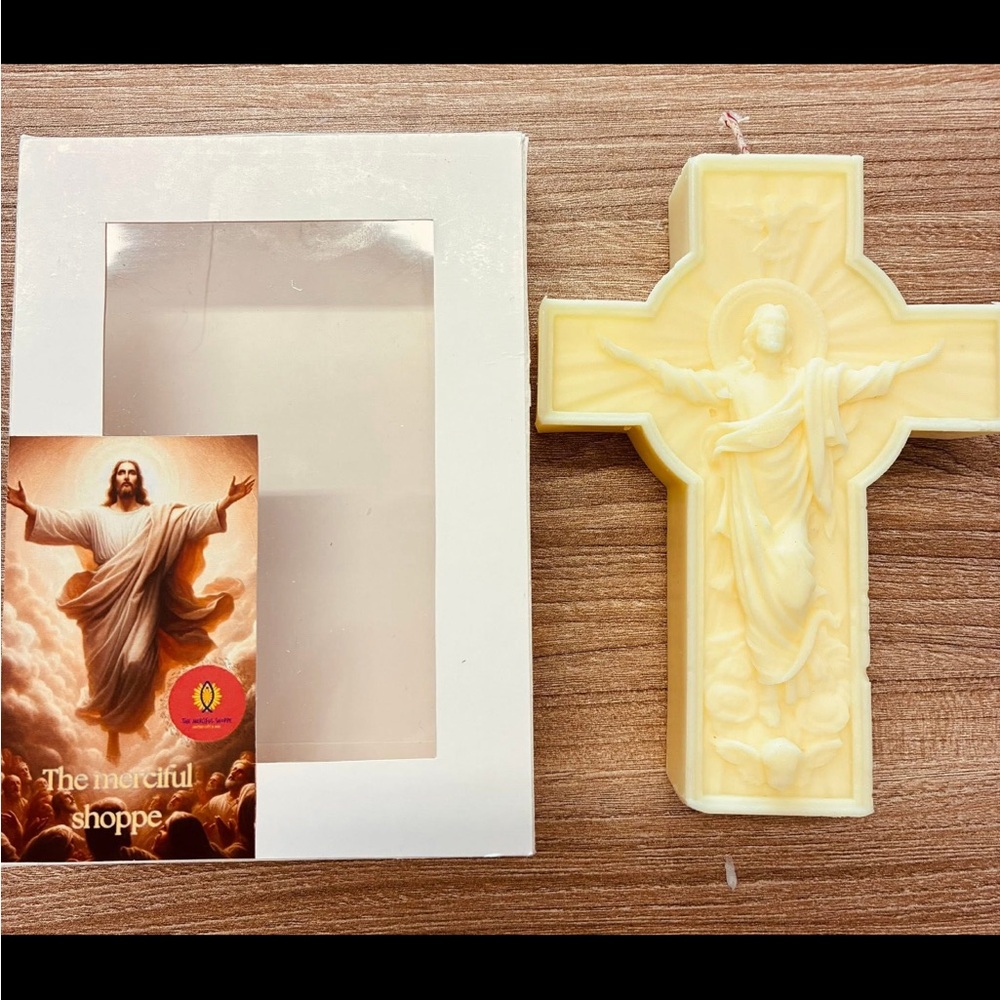 Cream Religious Cross Candle